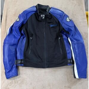 Joe Rocket Mesh Leather Motorcycle Jacket Mens L Blue Black Armor Touring EUC